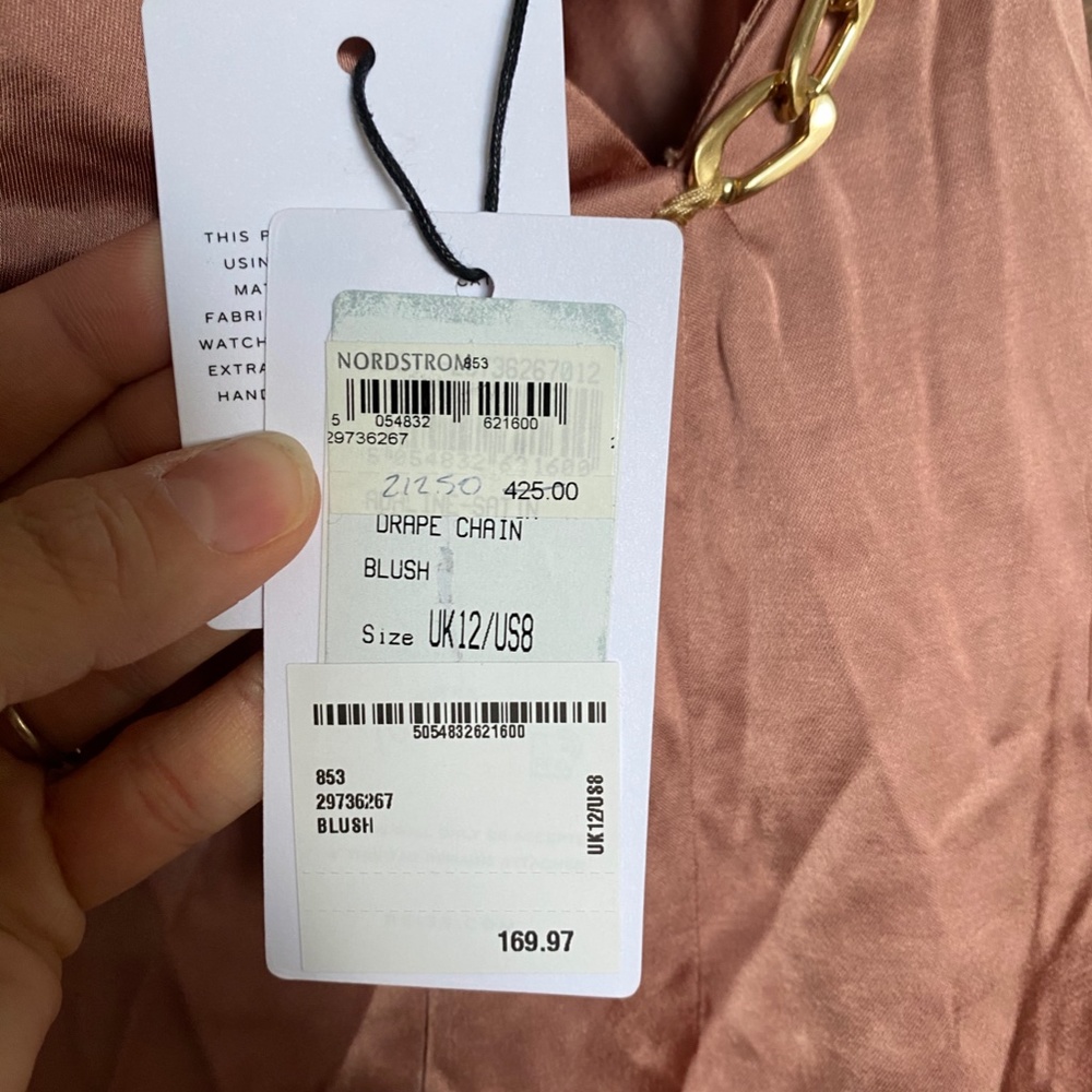 Reiss, Adaline Chain Detail One Shoulder Satin Dress, Blush, Size US 8 - Picture 9 of 14